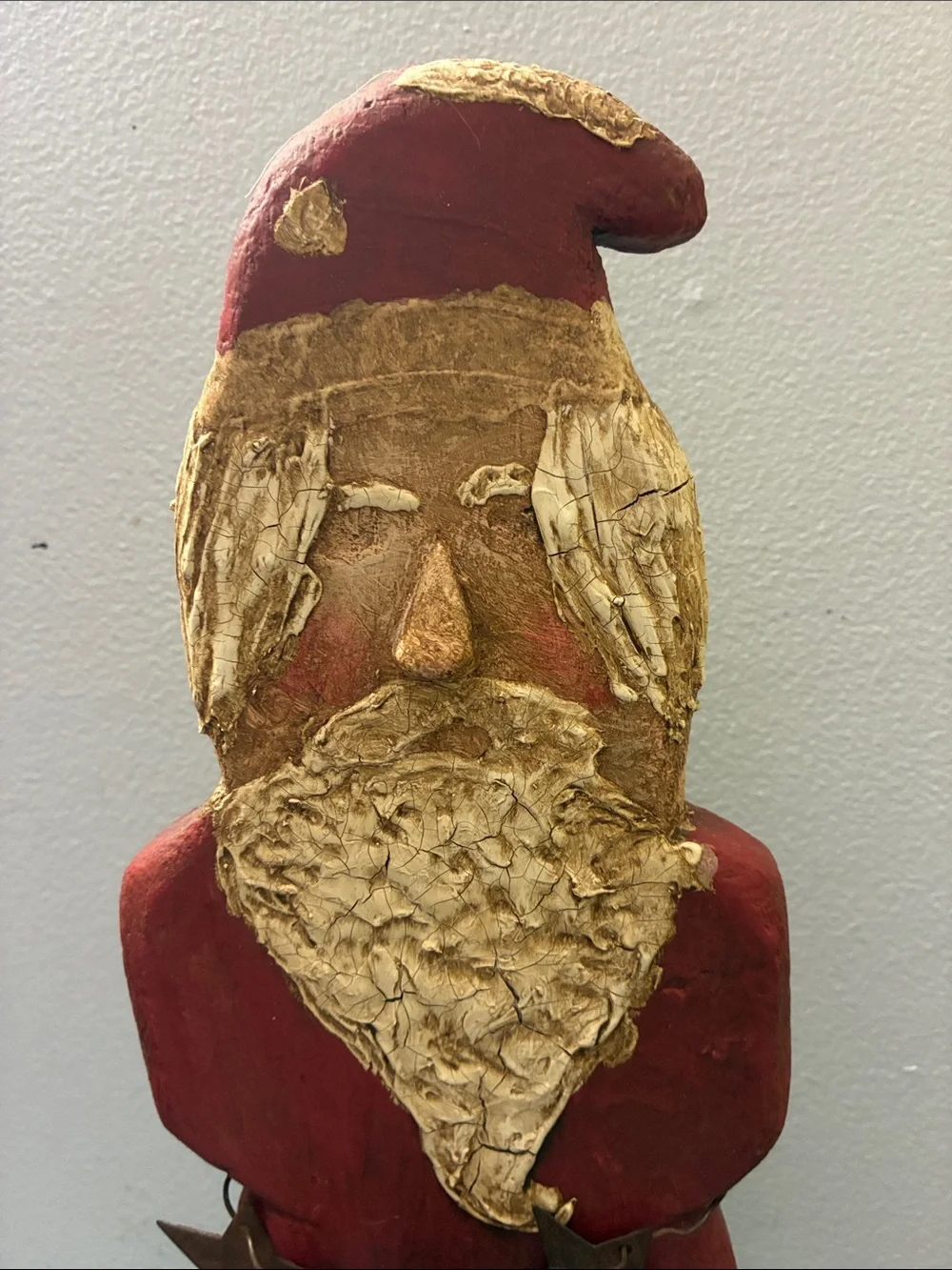 Handcrafted Red Santa Holiday Decoration - Wood Carved